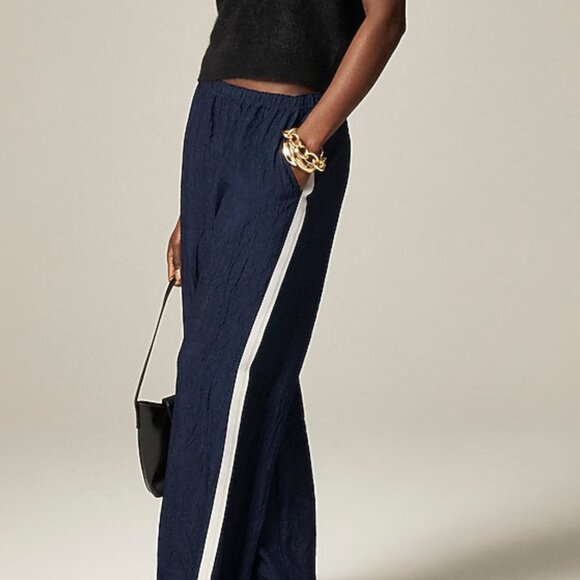 J. CREW Stratus side-stripe pant in textured satin in Navy Sz 12 - Picture 1 of 7